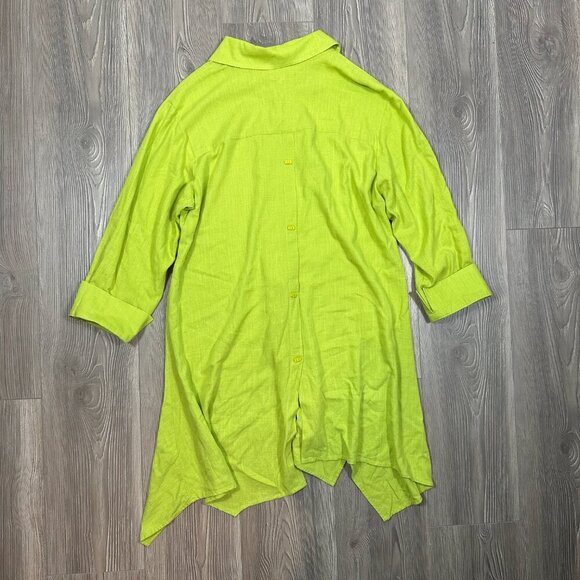 For Cynthia Green Linen Blend Tunic L Asymmetrical Button Down - Picture 5 of 7